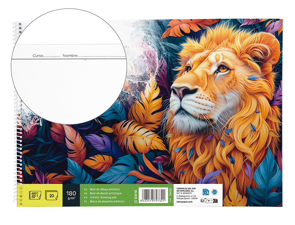 BLOC LIDERPAPEL PAPIER DESSIN ARTISTIQUE SPIRALE AVEC ENCADREMENT 180G/M2 FORMAT A3 460X325MM 20F