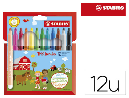 FEUTRE COLORIAGE STABILO TRIO JUMBO POINTE XXL BLOQUE GRIP TRIANGULAIRE COULEURS ASSORTIES TUI CARTON 12 UNITS