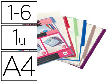 INTERCALAIRE VIQUEL POLYPROPYLNE 3/10E 6 POSITIONS A4 210X297MM RIGIDE PERSONNALISABLE 11 TROUS COLORIS ASSORTIS