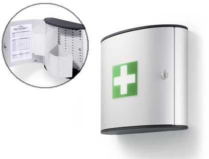 ARMOIRE A PHARMACIE DURABLE FIRST AID 3 COMPARTIMENTS     PIVOTANTS SERRURE CLE LIVRE   VIDE H280XL302XP118MM