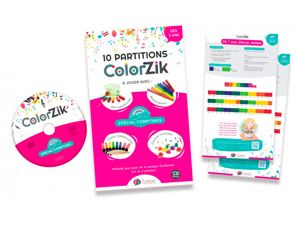 PARTITION COLOREE EDITIONS FUZEAU COLORZIK COMPTINES     PACK DE 10 COMPTINES AVEC     PAROLES ET 1 CD