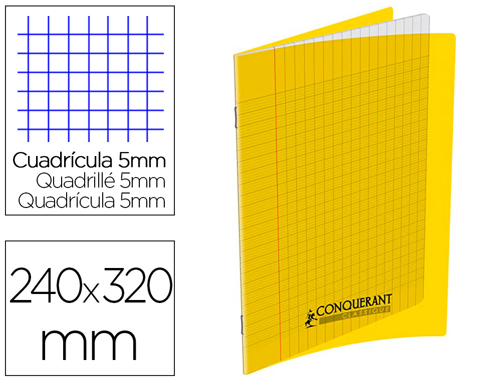 CAHIER PIQUE CONQUERANT CLASSIQUE SPECIAL DEFICIENT   VISUEL POLYPROPYLENE INCOLORE 240X320MM 96P 90G S2,5MM NOIR