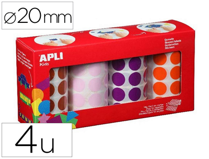 GOMMETTES APLI DIAM. 20MM COLORIS MARRON ORANGE LILAS ETROSE PACK DE 4 ROULEAUX 7080U