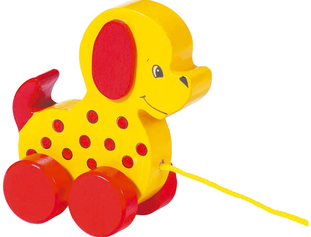 CHIEN CAJU GOKI ANIMAL A TIRER EN BOIS DIM. 86X53X94MM