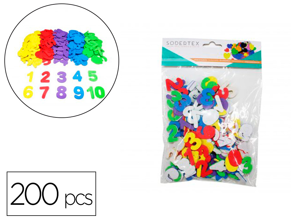 CHIFFRES EN MOUSSE EVA SODERTEX ADHESIVE 200 PCS     TAILLES ET COLORIS ASSORTIS