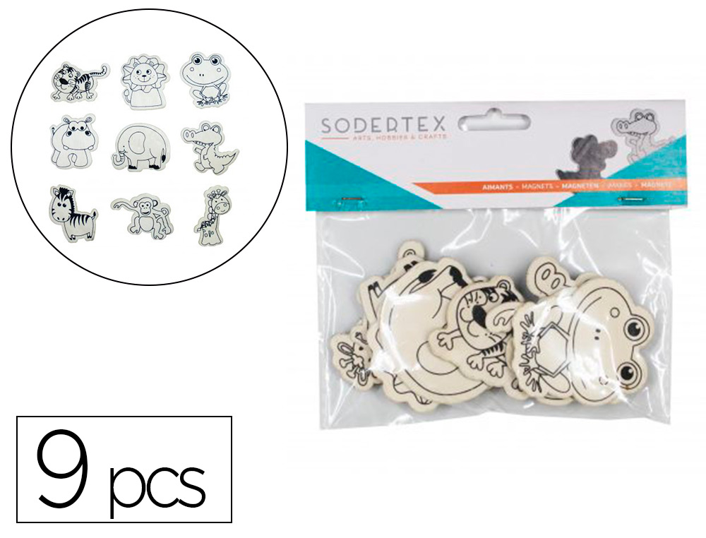 AIMANTS SODERTEX ANIMAUX EN BOIS A COLORIER 9 PCS COLORIS ASSORTIS