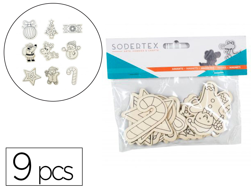 AIMANTS SODERTEX NOEL EN BOIS A COLORIER 9 PCS COLORIS      ASSORTIS