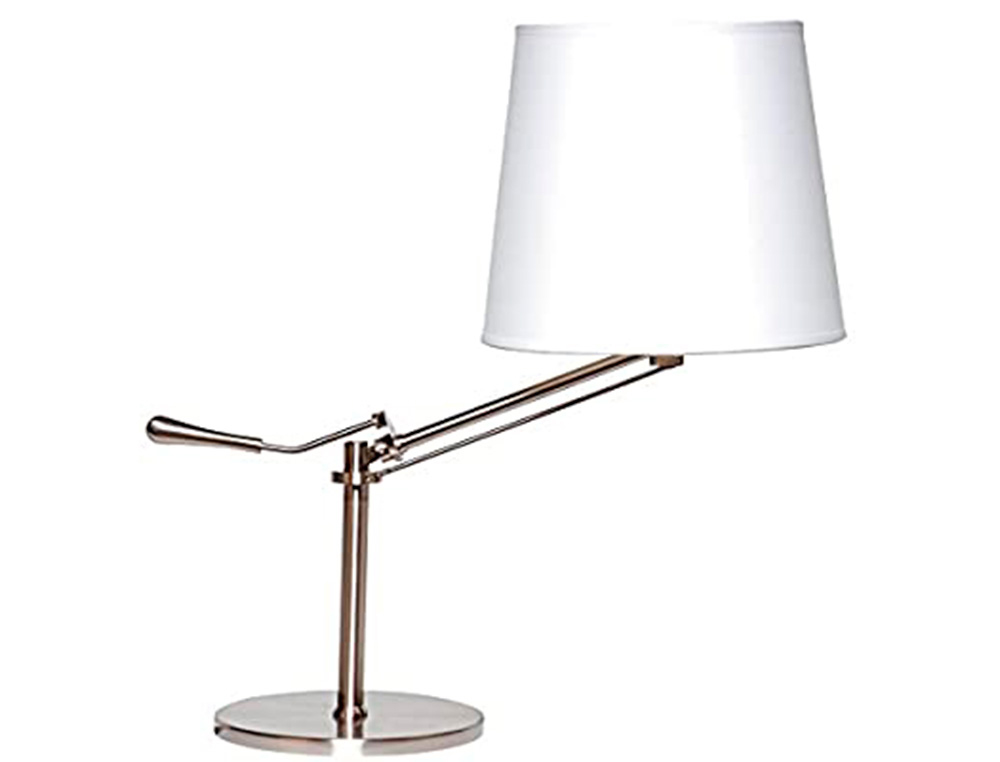 LAMPE DE TABLE UNILUX INCLINEA LED ACIER BROSSE 11W FAIBLE CONSOMMATION INCLINAISON REGLABLE ABAT-JOUR TISSU BLANC