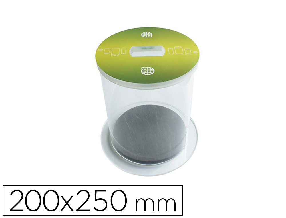 COLLECTEUR DE PILES USAGEES VISO ACRYLIQUE FOND MOUSSE COUVERCLE AMOVIBLE PARFAITE STABILITE DIAMETRE 20CM HAUTEUR 25CM