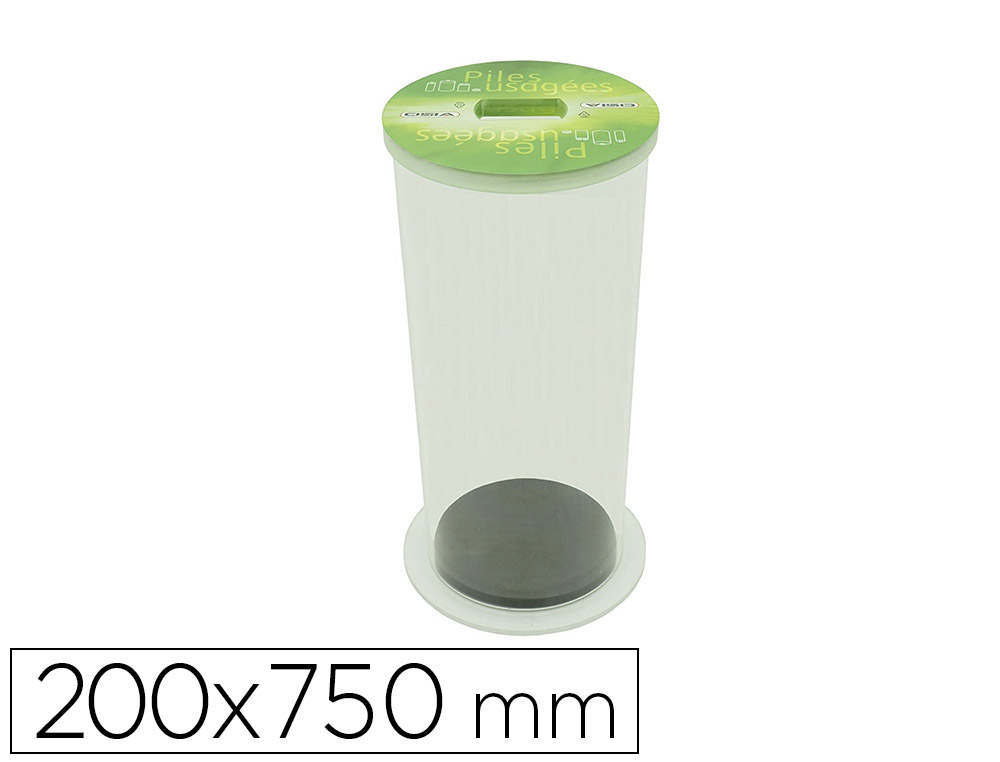 COLLECTEUR DE PILES USAGEES VISO ACRYLIQUE FOND MOUSSE COUVERCLE AMOVIBLE PARFAITE STABILITE DIAMETRE 20CM HAUTEUR 75CM