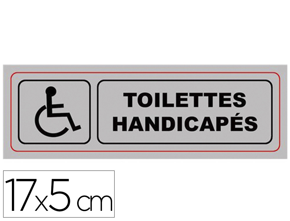 PLAQUE SIGNALISATION VISO ALUMINIUM AUTO-ADHESIVE TOILETTES HANDICAPES 17X5CM