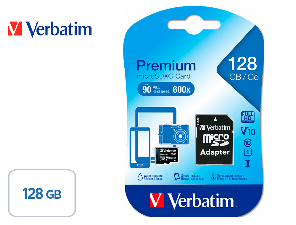 MICRO SDHC VERBATIM 128GB CLASSE 10 AVEC ADAPTATEUR     IDEAL VIDEOS QUALITE CINEMA   HD 3D VITESSE ECRITURE