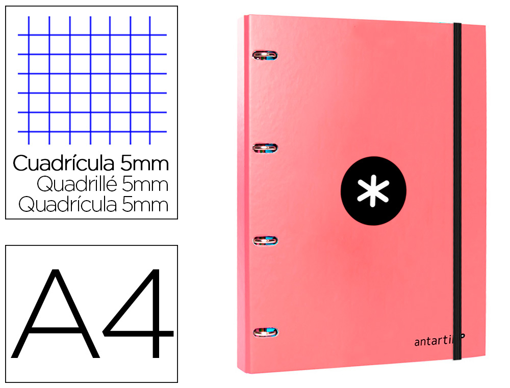 CLASSEUR ANTARTIK 4 ANNEAUX RONDS 25MM A4 CARTON REMBORDE FEUILLETS MOBILES Q5X5 COLORISCORAIL