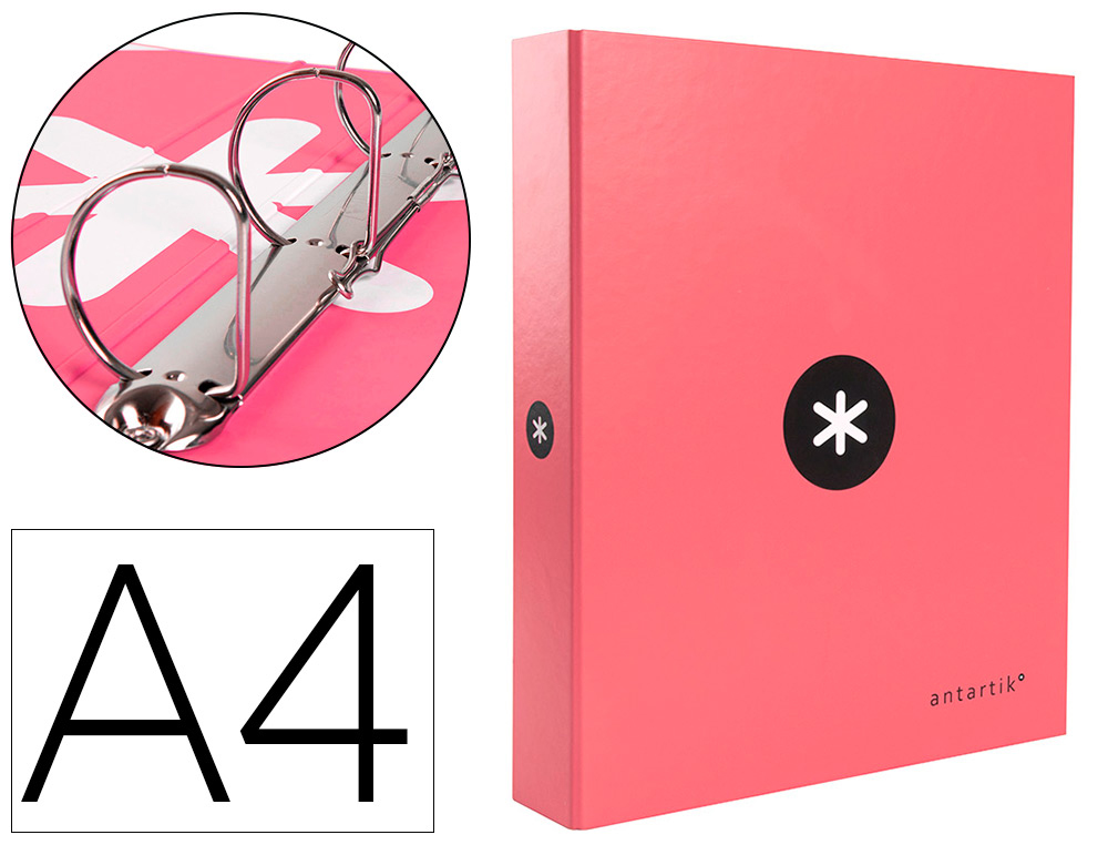 CLASSEUR ANTARTIK 4 ANNEAUX END 40MM A4+ CARTON REMBORDE    COLORIS CORAIL