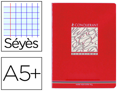 CAHIER D'CRITURE PIQU CONQURANT USAGE SCOLAIRE COUVERTURE VERNIE CARTE COUCHE A5+ 17X22CM 140 PAGES 90G SYS
