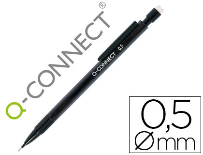 PORTE-MINE Q-CONNECT 0,5MM CORPS PLASTIQUE NOIR EMBOUT GOMME 3 MINES HB AGRAFE NOIRE