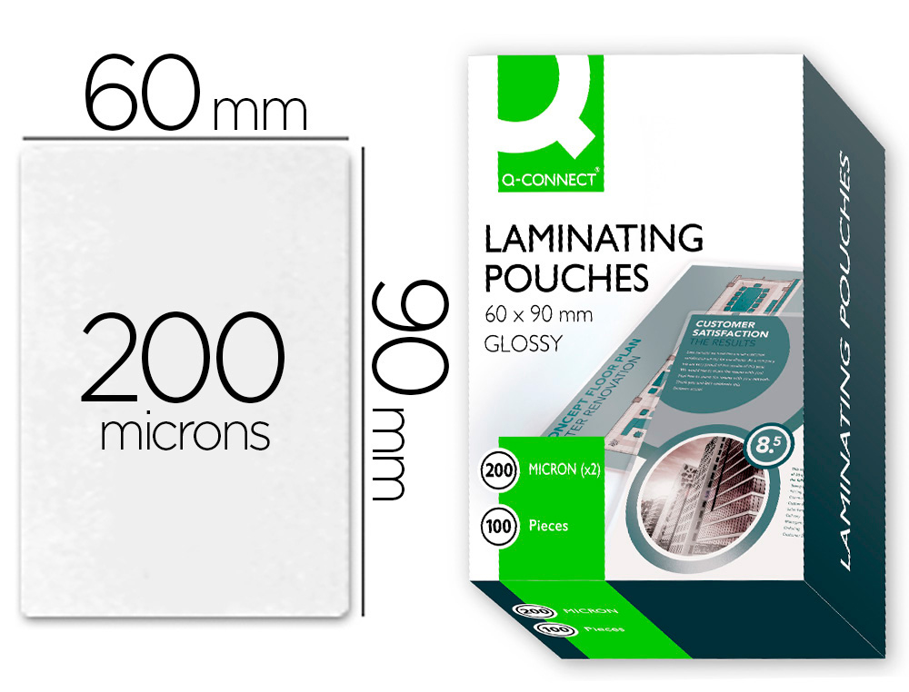 POCHETTE PLASTIFICATION Q-CONNECT  CHAUD CONOMIQUE FORMAT 90X60MM 200 MICRONS BOTE 100 UNITS