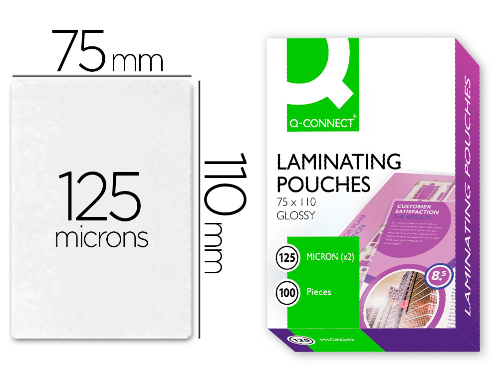 POCHETTE PLASTIFICATION Q-CONNECT  CHAUD CONOMIQUE FORMAT 110X75MM 125 MICRONS BOTE 100 UNITS