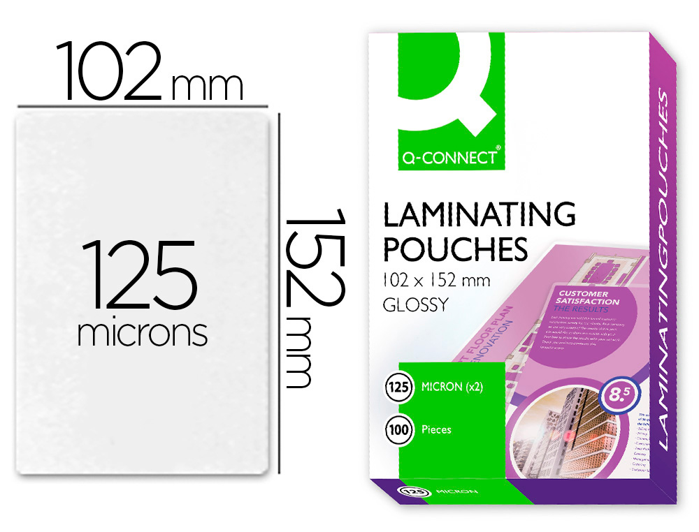 POCHETTE PLASTIFICATION Q-CONNECT  CHAUD CONOMIQUE FORMAT 102X152MM 125 MICRONS BOTE 100 UNITS
