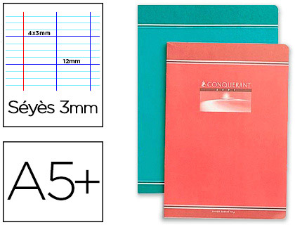 CAHIER D'CRITURE PIQU CONQURANT SEPT COUVERTURE OFFSET A5+ 17X22CM 32 PAGES 70G SYS 3MM 2 COULEURS