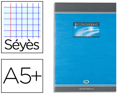 CAHIER DEVOIRS PIQU CONQURANT SEPT COUVERTURE VERNIE CARTE COUCHE A5+ 17X22CM 60 PAGES 70G SYS