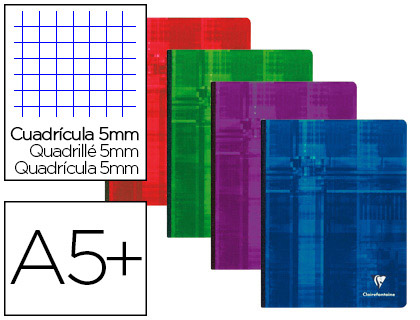 CAHIER BROCH CLAIREFONTAINE PAPIER VLIN VELOUT COUVERTURE SOUPLE PELLICULE A5+ 17X22CM 192 PAGES 90G 5X5MM