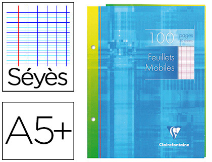 FEUILLET MOBILE CLAIREFONTAINE A5+ 170X220MM PAPIER VLIN VELOUT 100 PAGES 90G SYS PERFOR COLORIS BLANC