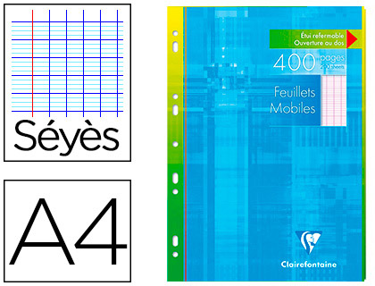 FEUILLET MOBILE CLAIREFONTAINE A4 210X297MM PAPIER VLIN VELOUT 400 PAGES 90G SYS PERFOR COLORIS BLANC