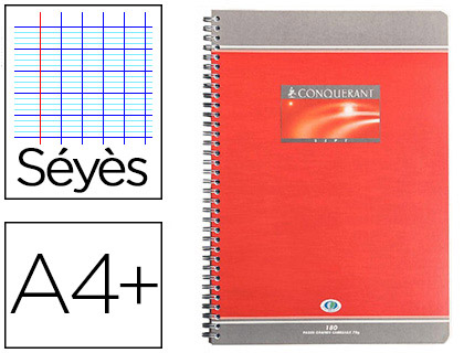 CAHIER CONQURANT SEPT RELIURE INTGRALE COUVERTURE OFFSET A4+ 24X32CM 180 PAGES 70G SYS