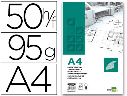 BLOC DESSIN LIDERPAPEL PAPIER CALQUE HAUTE TRANSPARENCE 95G/M2 A4 210X297MM 50F