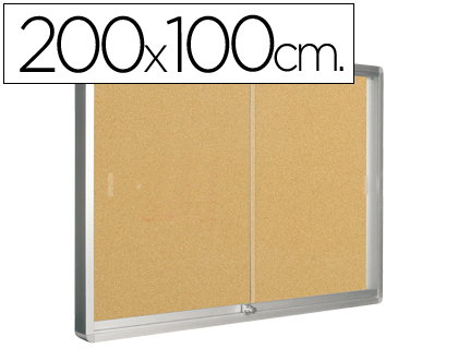 VITRINE Q-CONNECT CADRE ALUMINIUM FOND LIGE PORTES COULISSANTES MTHACRYLATE SERRURE FIXATION MUR 24F A4 200X100X6CM