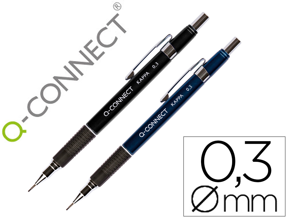 PORTE-MINE Q-CONNECT KAPPA 0.3MM POINTE RTRACTABLE GOMME BOUTON POUSSOIR GRIP CAOUTCHOUC COLORIS ASSORTIS