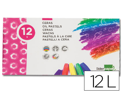 CRAYON CIRE LIDERPAPEL 75MM DIAMTRE 12MM PAPIER CARTON TISSU COLORIS BRILLANTS BOTE 12 UNITS