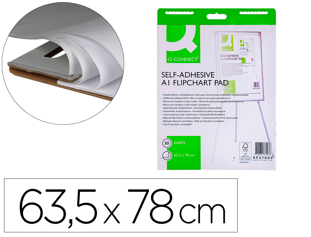 BLOC CONFRENCE Q-CONNECT 63.5X83CM REPOSITIONNABLE BANDE SUPRIEURE ADHSIVE 30F PAPIER 70G/M2