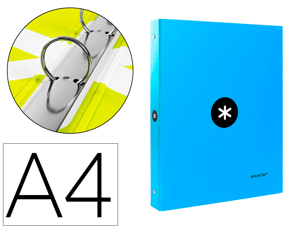 CLASSEUR ANTARTIK 4 ANNEAUX RONDS 25MM A4 CARTON REMBORDE COLORIS BLEU