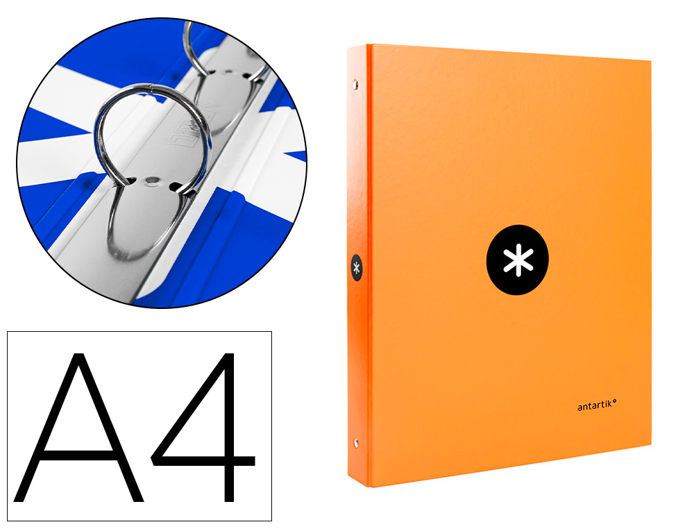 CLASSEUR ANTARTIK 4 ANNEAUX RONDS 25MM A4 CARTON REMBORDE COLORIS ORANGE