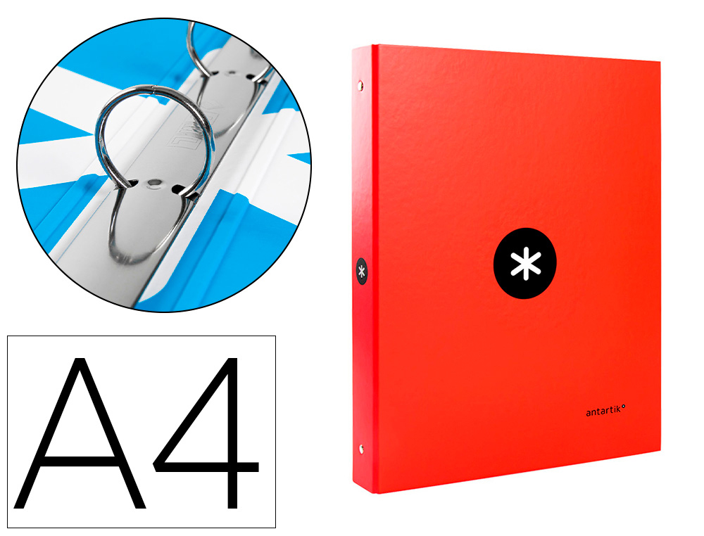 CLASSEUR ANTARTIK 4 ANNEAUX RONDS 25MM A4 CARTON REMBORDE COLORIS ROUGE