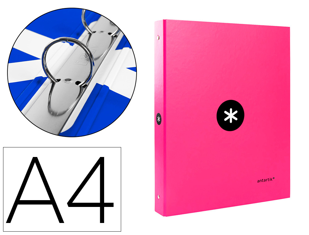 CLASSEUR ANTARTIK 4 ANNEAUX RONDS 25MM A4 CARTON REMBORDE COLORIS ROSE