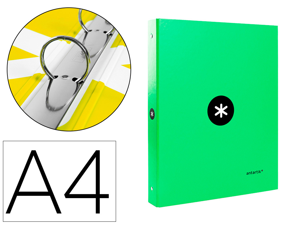 CLASSEUR ANTARTIK 4 ANNEAUX RONDS 25MM A4 CARTON REMBORDE COLORIS VERT