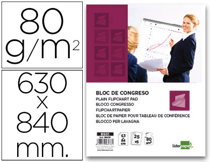 BLOC CONFRENCE LIDERPAPEL 63X84CM PAPIER UNI 80G/M2 CONVENTIONS RUNIONS 25F + 5F GRATUITES