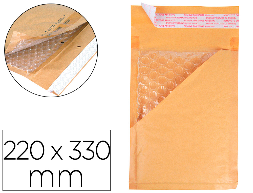 POCHETTE BULLES D'AIR Q-CONNECT 220X330MM 82G KRAFT MATELASSE RABAT DROIT AUTO-ADHESIVE SANS FENETRE LOT 50 UNITES