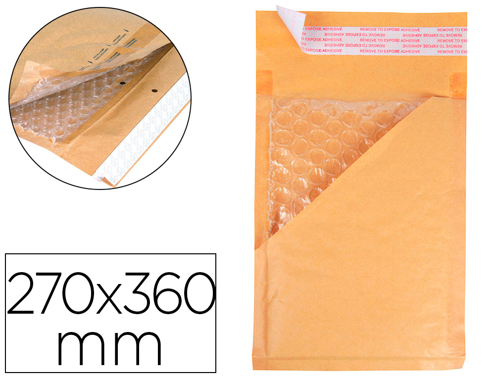 POCHETTE BULLES D'AIR Q-CONNECT 270X360MM 82G KRAFT MATELASSE RABAT DROIT AUTO-ADHESIVE SANS FENETRE LOT 50 UNITES