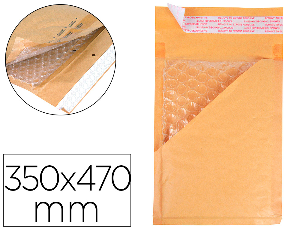 POCHETTE BULLES D'AIR Q-CONNECT 350X470MM 82G KRAFT MATELASSE RABAT DROIT AUTO-ADHESIVE SANS FENETRE LOT 50 UNITES